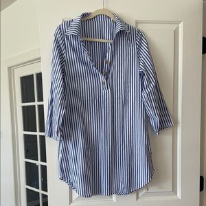 Cupshe Blue  and White Striped Button-Up cover up